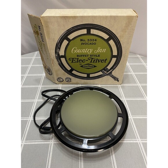 Vtg West Bend Country Inn Elec-Trivet Buffet Style No. 3324 Avocado Green w/ BOX - Picture 1 of 8